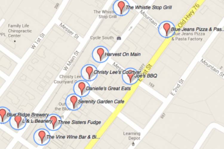 Map of Blue Ridge, Georgia Restaurants