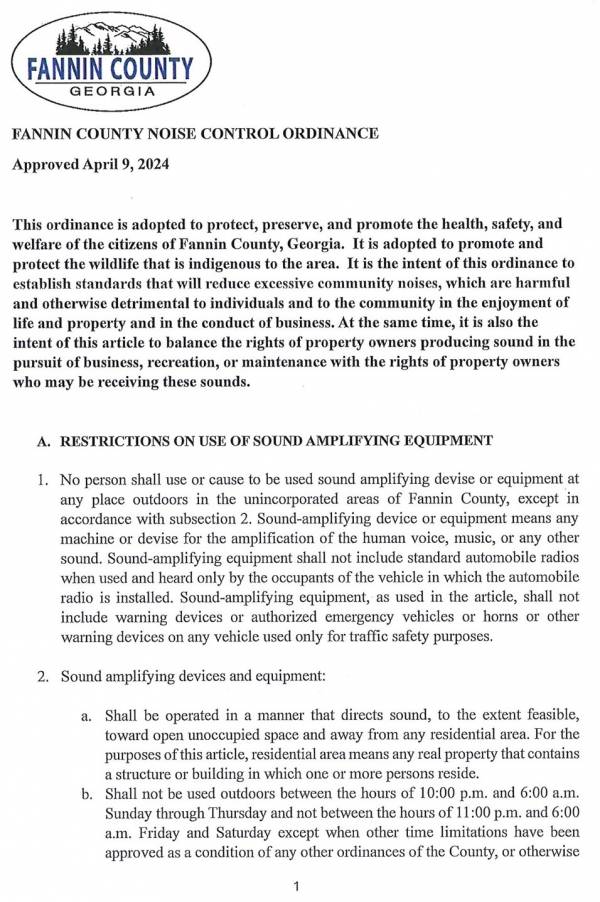 Noise Ordenance STVR 2024 Fannin County