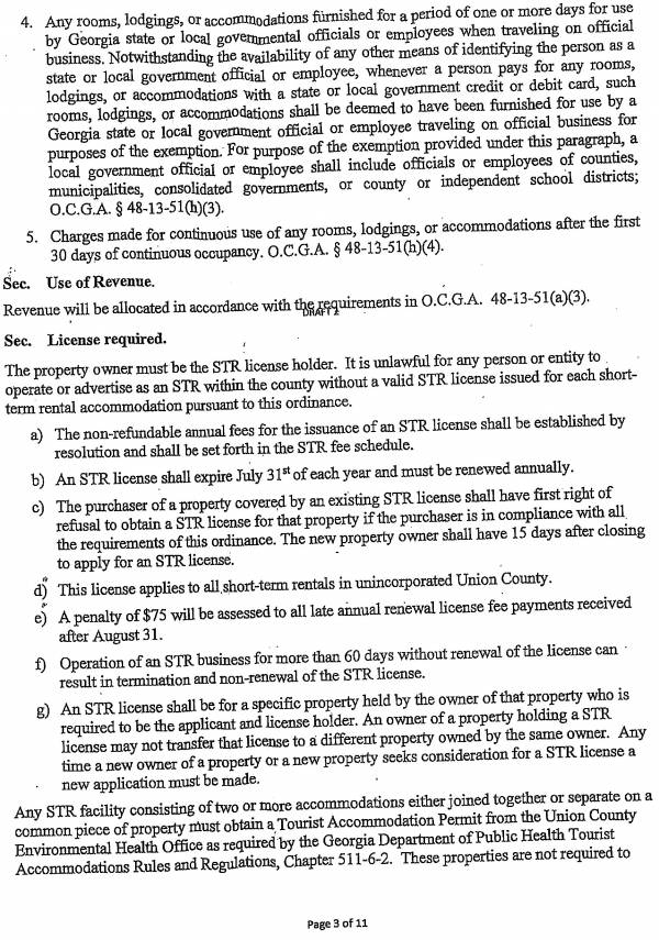 Union County Ordinance STR
