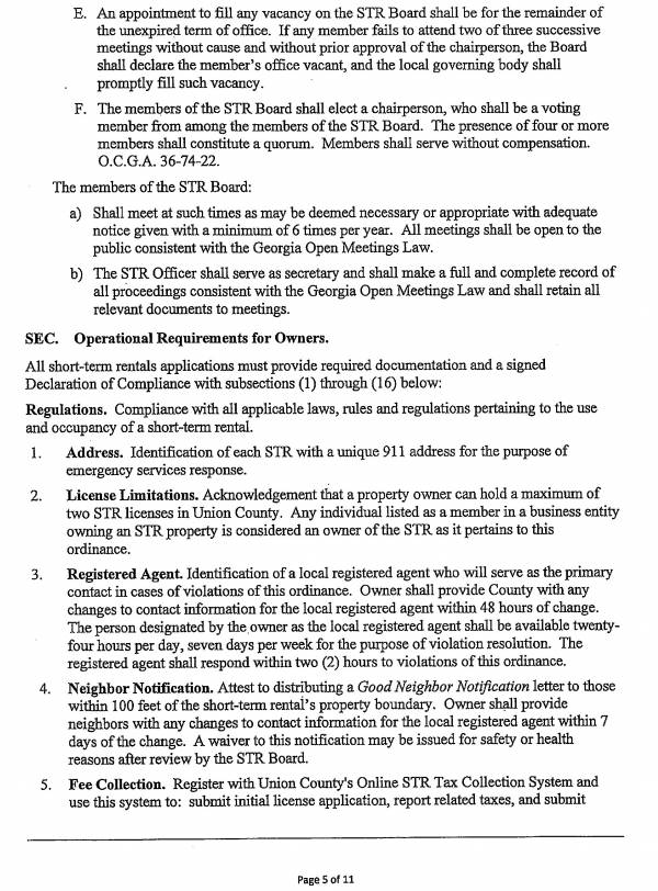 Union County Ordinance STR