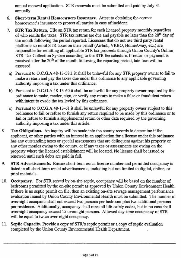 Union County Ordinance STR