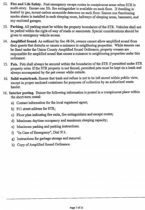 Union County Ordinance STR