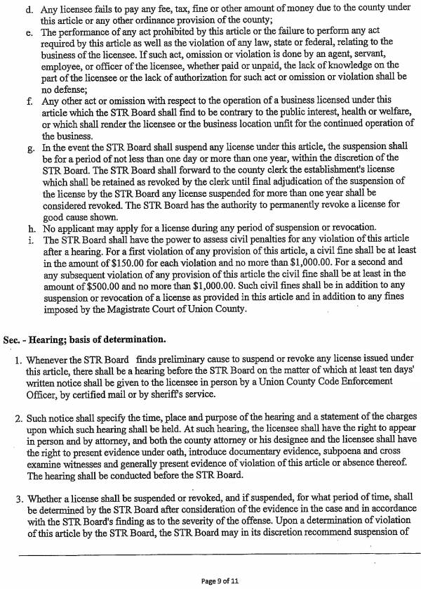 Union County Ordinance  STR